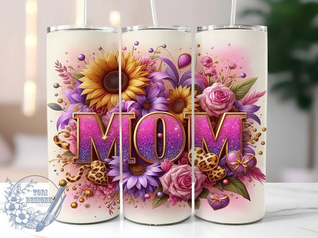 Sunflower Leopard Glitter Mom Tumbler, Leopard Print Wrap, Glitter Mom Design, 20oz Sublimation PNG, Floral Leopard Tumbler, Sparkle Mom Tumbler, Wild Mom Cup Design Sublimation ToriDesigns 