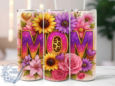 Sunflower Leopard Glitter Mom Tumbler, Leopard Print Wrap, Glitter Mom Design, 20oz Sublimation PNG, Floral Leopard Tumbler, Sparkle Mom Tumbler, Wild Mom Cup Design Sublimation ToriDesigns 