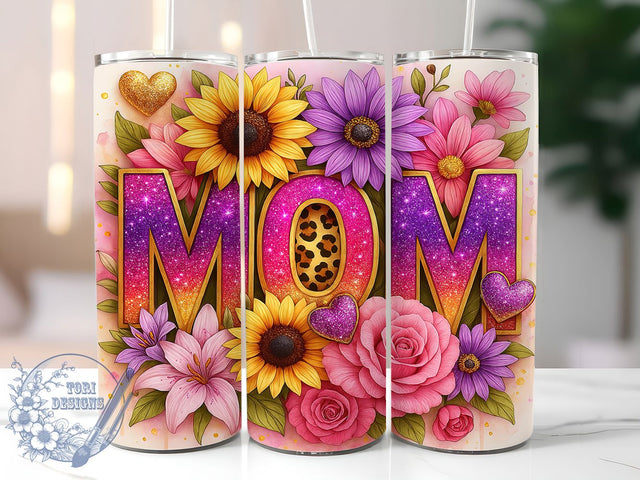 Sunflower Leopard Glitter Mom Tumbler, Leopard Print Wrap, Glitter Mom Design, 20oz Sublimation PNG, Floral Leopard Tumbler, Sparkle Mom Tumbler, Wild Mom Cup Design Sublimation ToriDesigns 