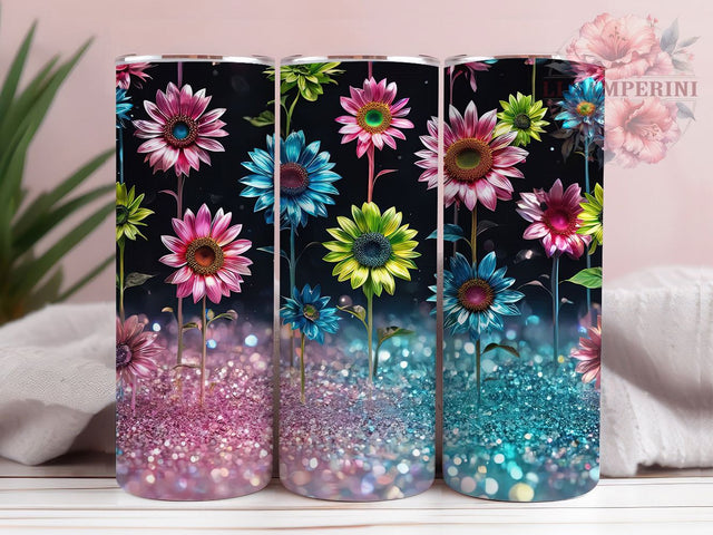 Sunflower Leopard Glitter Tumbler, Glitter Animal Print Sublimation Design, Sparkling Sunflower Art, 20oz Glitter Tumbler, Whimsical Leopard Mug, Shiny Sunflower Cup, Stylish Leopard Wrap Sublimation Li Zamperini 