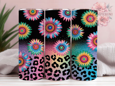 Sunflower Leopard Glitter Tumbler, Glitter Animal Print Sublimation Design, Sparkling Sunflower Art, 20oz Glitter Tumbler, Whimsical Leopard Mug, Shiny Sunflower Cup, Stylish Leopard Wrap Sublimation Li Zamperini 