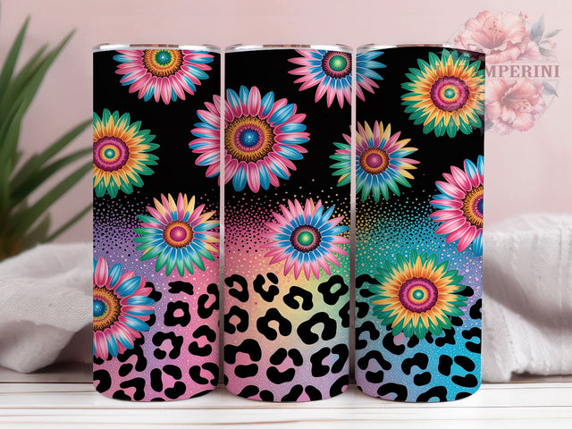 Sunflower Leopard Glitter Tumbler, Glitter Animal Print Sublimation Design, Sparkling Sunflower Art, 20oz Glitter Tumbler, Whimsical Leopard Mug, Shiny Sunflower Cup, Stylish Leopard Wrap Sublimation Li Zamperini 