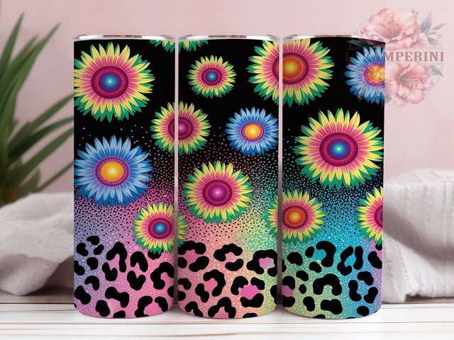 Sunflower Leopard Glitter Tumbler, Glitter Animal Print Sublimation Design, Sparkling Sunflower Art, 20oz Glitter Tumbler, Whimsical Leopard Mug, Shiny Sunflower Cup, Stylish Leopard Wrap Sublimation Li Zamperini 