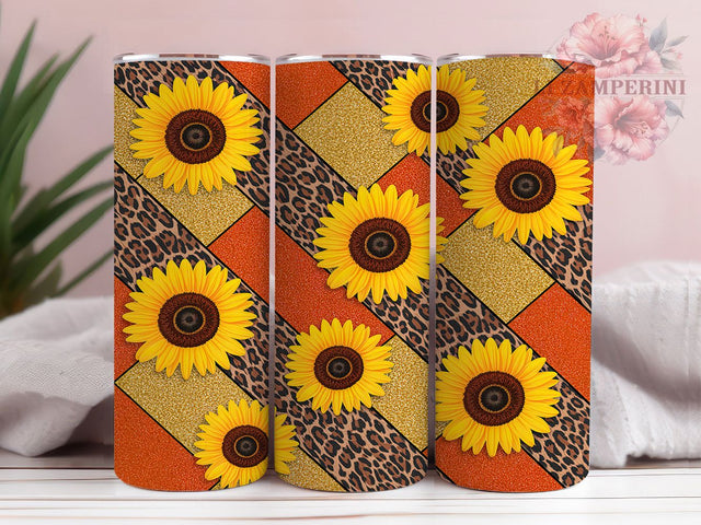 Sunflower Leopard Glitter Tumbler, Glitter Floral Design, Gold Animal Print, Country Chic Tumbler, Floral Pattern Design, Mixed Print Art, Southern Style Gift Sublimation Li Zamperini 