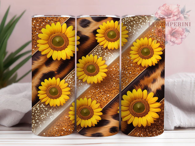 Sunflower Leopard Glitter Tumbler, Glitter Floral Design, Gold Animal Print, Country Chic Tumbler, Floral Pattern Design, Mixed Print Art, Southern Style Gift Sublimation Li Zamperini 