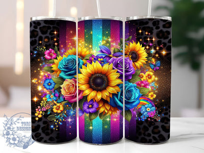 Sunflower Leopard Glitter Tumbler, Glitter Tumbler Wrap, Colorful Floral Tumbler, 20oz Sublimation Design, Boho Leopard Tumbler, Sparkle Sunflower Tumbler, Seamless Floral Wrap Sublimation ToriDesigns 