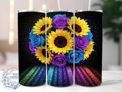 Sunflower Leopard Glitter Tumbler, Glitter Tumbler Wrap, Colorful Floral Tumbler, 20oz Sublimation Design, Boho Leopard Tumbler, Sparkle Sunflower Tumbler, Seamless Floral Wrap Sublimation ToriDesigns 
