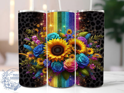 Sunflower Leopard Glitter Tumbler, Glitter Tumbler Wrap, Colorful Floral Tumbler, 20oz Sublimation Design, Boho Leopard Tumbler, Sparkle Sunflower Tumbler, Seamless Floral Wrap Sublimation ToriDesigns 