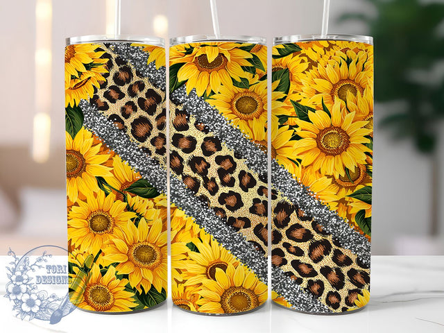 Sunflower Leopard Glitter Tumbler Wrap, Leopard Print Tumbler, Glitter Tumbler Design, 20oz Skinny Tumbler Wrap, Sublimation Tumbler Wrap, Sunflower Leopard Design, Animal Print Tumbler Wrap Sublimation ToriDesigns 