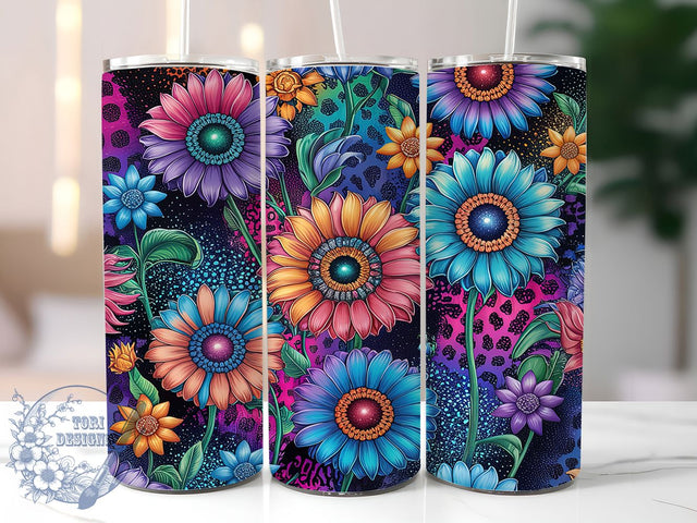 Sunflower Leopard Glitter Tumbler Wrap, Leopard Print Tumbler, Glitter Tumbler PNG, 20oz Sublimation Wrap, Floral Animal Print Wrap, Wildflower Tumbler Design, Cheetah Sunflower PNG Sublimation ToriDesigns 