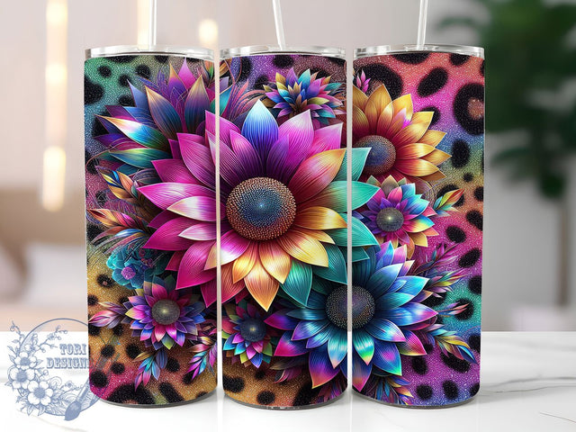 Sunflower Leopard Glitter Tumbler Wrap, Leopard Print Tumbler, Glitter Tumbler PNG, 20oz Sublimation Wrap, Floral Animal Print Wrap, Wildflower Tumbler Design, Cheetah Sunflower PNG Sublimation ToriDesigns 