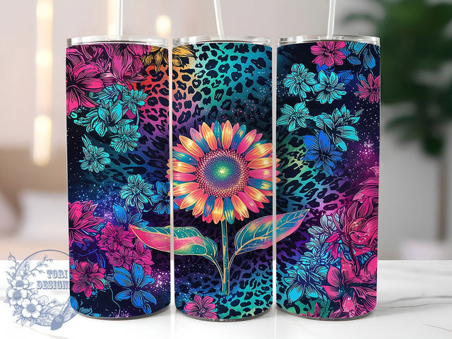 Sunflower Leopard Glitter Tumbler Wrap, Leopard Print Tumbler, Glitter Tumbler PNG, 20oz Sublimation Wrap, Floral Animal Print Wrap, Wildflower Tumbler Design, Cheetah Sunflower PNG Sublimation ToriDesigns 