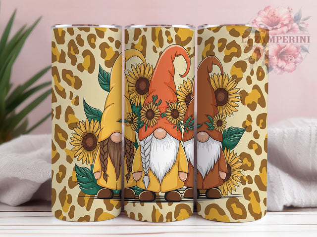 Sunflower Leopard Gnome 20oz Tumbler, 20oz Sublimation Tumbler, Boho Gnome Tumbler, Rustic Sunflower Tumbler, Cute Gnome Tumbler Wrap, Animal Print Tumbler Design Sublimation Li Zamperini 