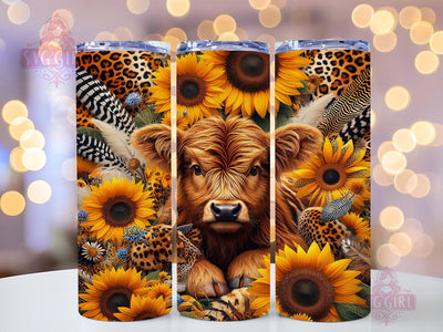 Sunflower Leopard Highland Cow 20oz Tumbler Wrap Sublimation Design, Straight Tapered Tumbler Wrap, Highland Cow Tumbler Png, Instant Digital Download Sublimation SvggirlplusArt 