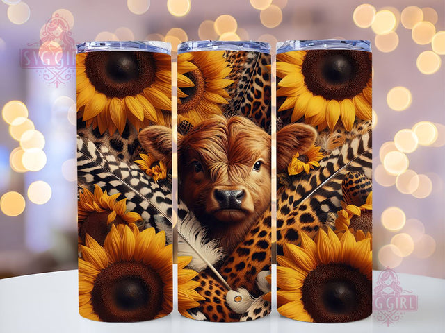 Sunflower Leopard Highland Cow 20oz Tumbler Wrap Sublimation Design, Straight Tapered Tumbler Wrap, Highland Cow Tumbler Png, Instant Digital Download Sublimation SvggirlplusArt 