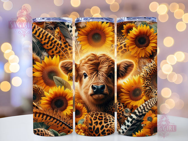 Sunflower Leopard Highland Cow 20oz Tumbler Wrap Sublimation Design, Straight Tapered Tumbler Wrap, Highland Cow Tumbler Png, Instant Digital Download Sublimation SvggirlplusArt 