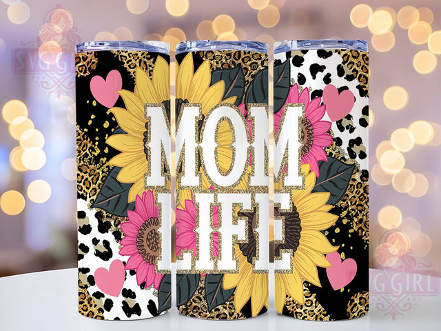 Sunflower Leopard Mom Tumbler Wrap, Leopard Print Mom Cup, Mom Life Tumbler Wrap, 20oz Wild Mama Tumbler, Floral Leopard PNG, Trendy Mom Sublimation, Rustic Mom Cup Design Sublimation SvggirlplusArt 