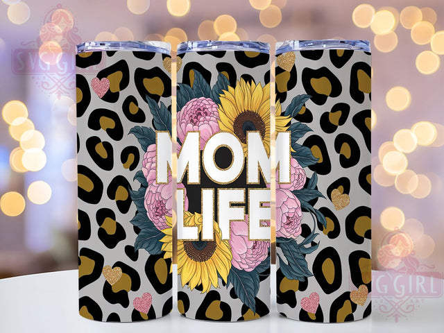 Sunflower Leopard Mom Tumbler Wrap, Leopard Print Mom Cup, Mom Life Tumbler Wrap, 20oz Wild Mama Tumbler, Floral Leopard PNG, Trendy Mom Sublimation, Rustic Mom Cup Design Sublimation SvggirlplusArt 