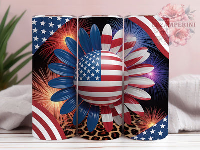 Sunflower Leopard Patriotic 20oz Tumbler, USA Flag Wrap, Sublimation Gift, Patriotic Mug, 20oz Tumbler Design, Sunflower Leopard Print, American Pride Theme Sublimation Li Zamperini 