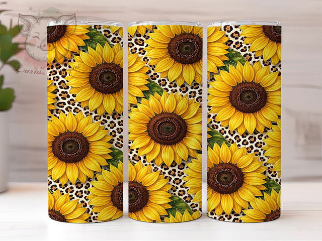 Sunflower Leopard Print 20oz Tumbler, Leopard Print, Sunflower Motif, Floral Theme, Bold Aesthetic, Wild Style, 20oz Wrap, Sublimation Tumbler Sublimation Lara' s Designs 