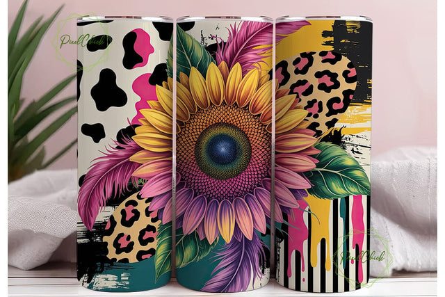 Sunflower Leopard Print 20oz Tumbler Sublimation PixelChick 