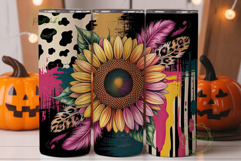Sunflower Leopard Print 20oz Tumbler Sublimation PixelChick 
