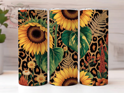 Sunflower Leopard Print 20oz Tumbler Wrap, Sunflower Design, Golden Yellow, Animal Print Wrap, Floral Pattern, 20oz Tumbler Wrap, Sublimation PNG Sublimation Lara' s Designs 