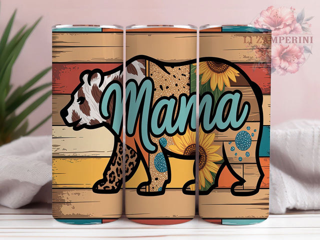 Sunflower Leopard Print Mama Bear Tumbler Wrap, Sunflower Tumbler Wrap, Leopard Print Wrap, Cowhide Tumbler Design, 20oz Sublimation Wrap, Floral Animal Wrap, Cute Mama Bear Sublimation Li Zamperini 