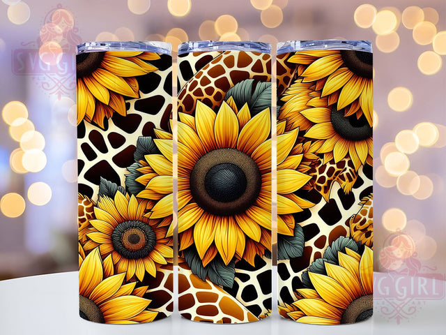 Sunflower Leopard Print Tumbler, Brown Animal Pattern Tumbler, 20Oz Sublimation, Sunflower Printable Design, Brown Leopard Style Wrap, Floral Animal Print, Rustic Sunflower Tumbler Sublimation SvggirlplusArt 