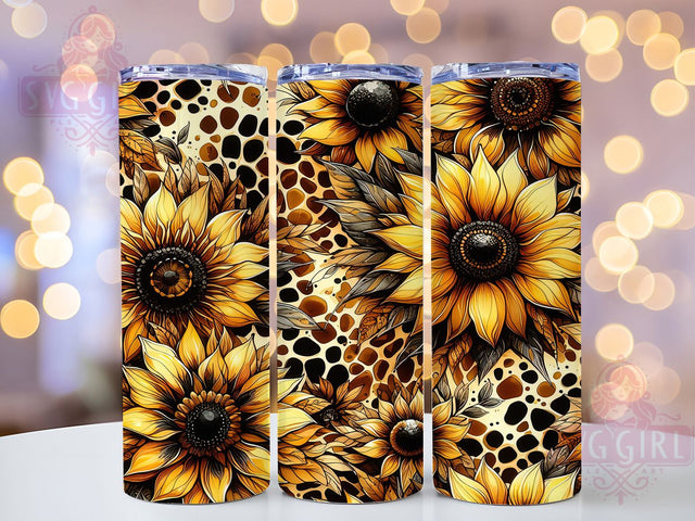Sunflower Leopard Print Tumbler, Brown Animal Pattern Tumbler, 20Oz Sublimation, Sunflower Printable Design, Brown Leopard Style Wrap, Floral Animal Print, Rustic Sunflower Tumbler Sublimation SvggirlplusArt 