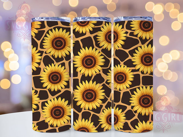 Sunflower Leopard Print Tumbler, Brown Animal Pattern Tumbler, 20Oz Sublimation, Sunflower Printable Design, Brown Leopard Style Wrap, Floral Animal Print, Rustic Sunflower Tumbler Sublimation SvggirlplusArt 
