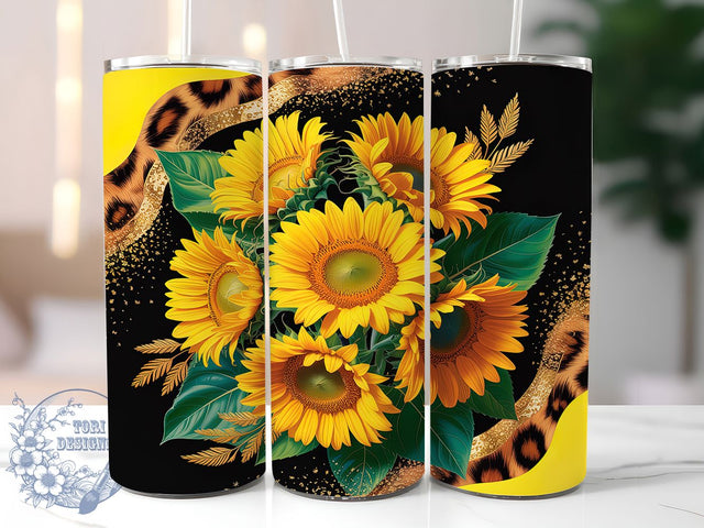 Sunflower Leopard Print Tumbler, Floral Leopard Pattern, Sunflower Cheetah Print, 20Oz Sublimation Wrap, Wildflower Animal Art, Yellow Leopard Texture, Tumbler Sublimation Sublimation ToriDesigns 
