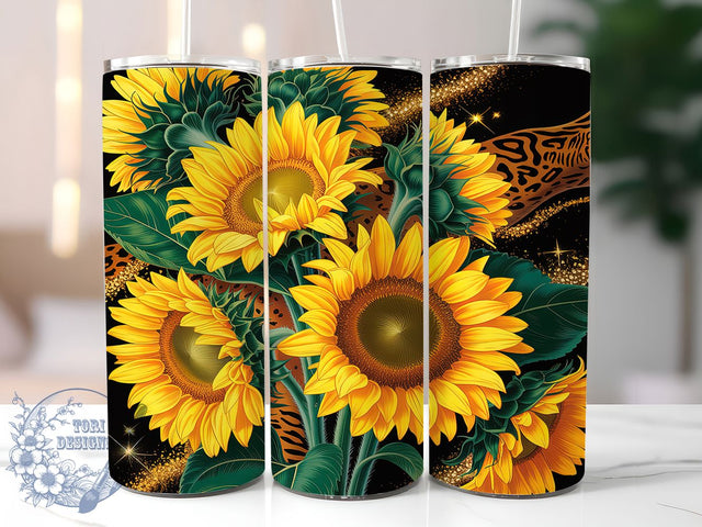 Sunflower Leopard Print Tumbler, Floral Leopard Pattern, Sunflower Cheetah Print, 20Oz Sublimation Wrap, Wildflower Animal Art, Yellow Leopard Texture, Tumbler Sublimation Sublimation ToriDesigns 