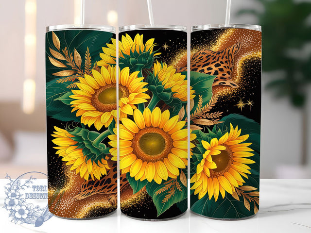 Sunflower Leopard Print Tumbler, Floral Leopard Pattern, Sunflower Cheetah Print, 20Oz Sublimation Wrap, Wildflower Animal Art, Yellow Leopard Texture, Tumbler Sublimation Sublimation ToriDesigns 
