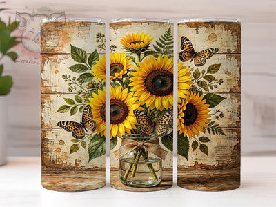 Sunflower Leopard Rustic Glam 20oz Tumbler, Leopard Print, Golden Sunflowers, Wild Floral, Rustic Glam, 20oz Tumbler Wrap, Sublimation PNG Sublimation Lara' s Designs 