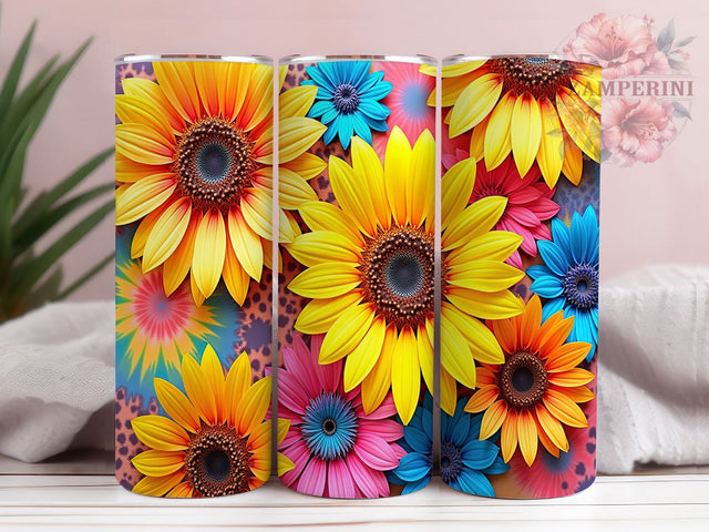 Sunflower Leopard Tie Dye 20oz Boho Tumbler Wrap, Wildflower Animal Print Tumbler, Boho Leopard 20oz Wrap, Vibrant Floral Sublimation, Seamless Sunflower Design Sublimation Li Zamperini 