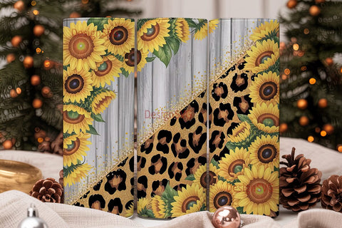 Sunflower Leopard Tumbler Wrap Sublimation DesignSVG 