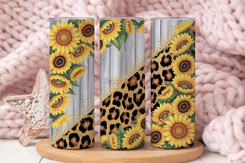 Sunflower Leopard Tumbler Wrap Sublimation DesignSVG 