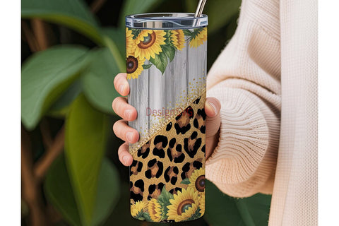 Sunflower Leopard Tumbler Wrap Sublimation DesignSVG 