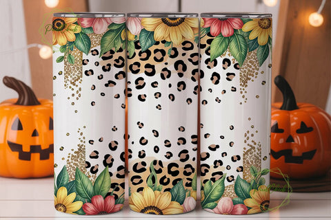 Sunflower Leopard Tumbler Wrap Sublimation PixelChick 