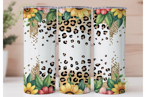 Sunflower Leopard Tumbler Wrap Sublimation PixelChick 