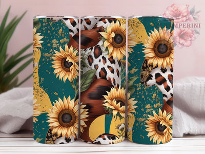 Sunflower Leopard Western Tumbler, Leopard Print Wrap, Cowhide Texture Design, Rustic Western Chic, Seamless Nature Motif, Bold Animal Print Style, Country Farmhouse Aesthetic, 20Oz Tumbler, Sublimatio Sublimation Li Zamperini 
