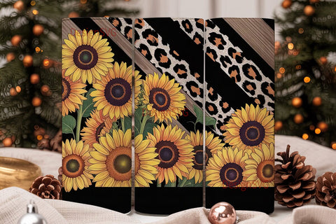 Sunflower Leopard Wood 20oz Tumbler Wrap Sublimation DesignSVG 
