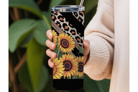 Sunflower Leopard Wood 20oz Tumbler Wrap Sublimation DesignSVG 