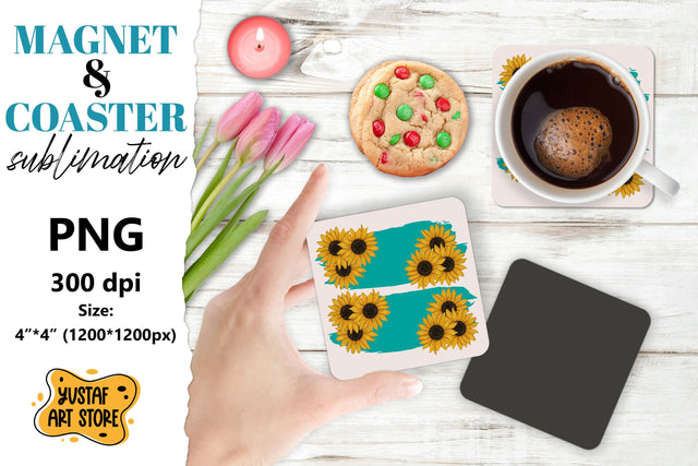 Sunflower magnet/coaster sublimation. Sunflower sublimation Sublimation Yustaf Art Store 
