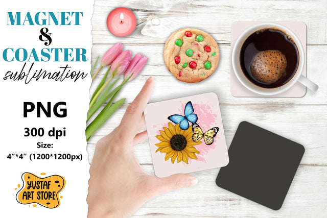 Sunflower magnet/coaster sublimation. Sunflower sublimation Sublimation Yustaf Art Store 