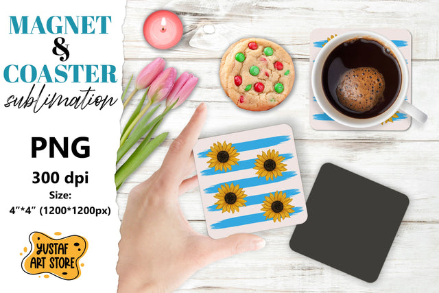 Sunflower magnet/coaster sublimation. Sunflower sublimation Sublimation Yustaf Art Store 