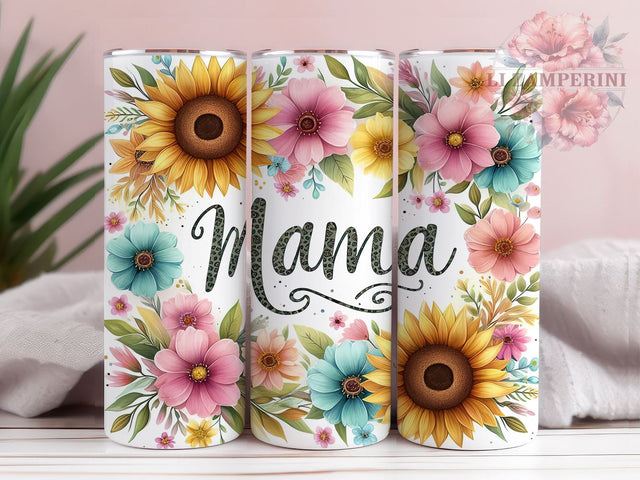 Sunflower Mama 20 oz Skinny Tumbler Sublimation Design, Straight & Tapered Tumbler Png, Leopard MAMA Tumbler Png, Digital Download PNG Sublimation Li Zamperini 