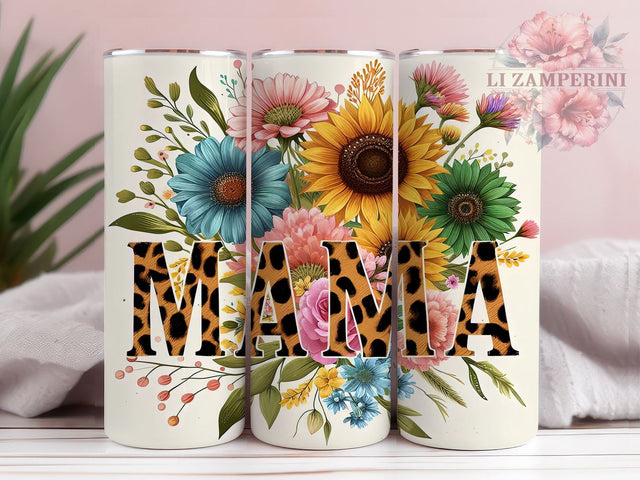 Sunflower Mama 20 oz Skinny Tumbler Sublimation Design, Straight & Tapered Tumbler Png, Leopard MAMA Tumbler Png, Digital Download PNG Sublimation Li Zamperini 