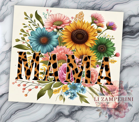 Sunflower Mama 20 oz Skinny Tumbler Sublimation Design, Straight & Tapered Tumbler Png, Leopard MAMA Tumbler Png, Digital Download PNG Sublimation Li Zamperini 